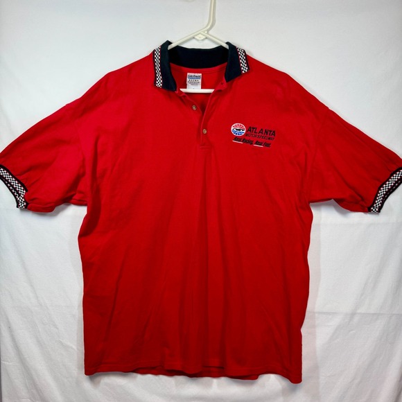 Gildan Other - Atlanta Motor Speedway Polo Shirt Racing Checkered Trim Goldman Sz XL Y2K‎